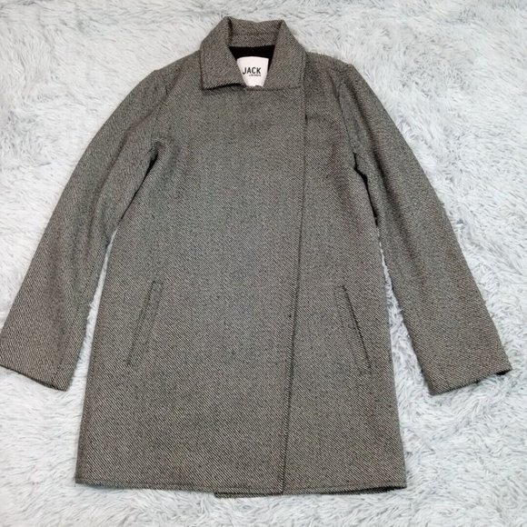Jack‎ by BB Dakota Womens Car Coat Jacket Gray XS Wool Snap Up Herringbone Lined - Picture 1 of 12